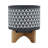 Ceramic 8" Aztec Planter On Wooden Stand, Gray-1610528518