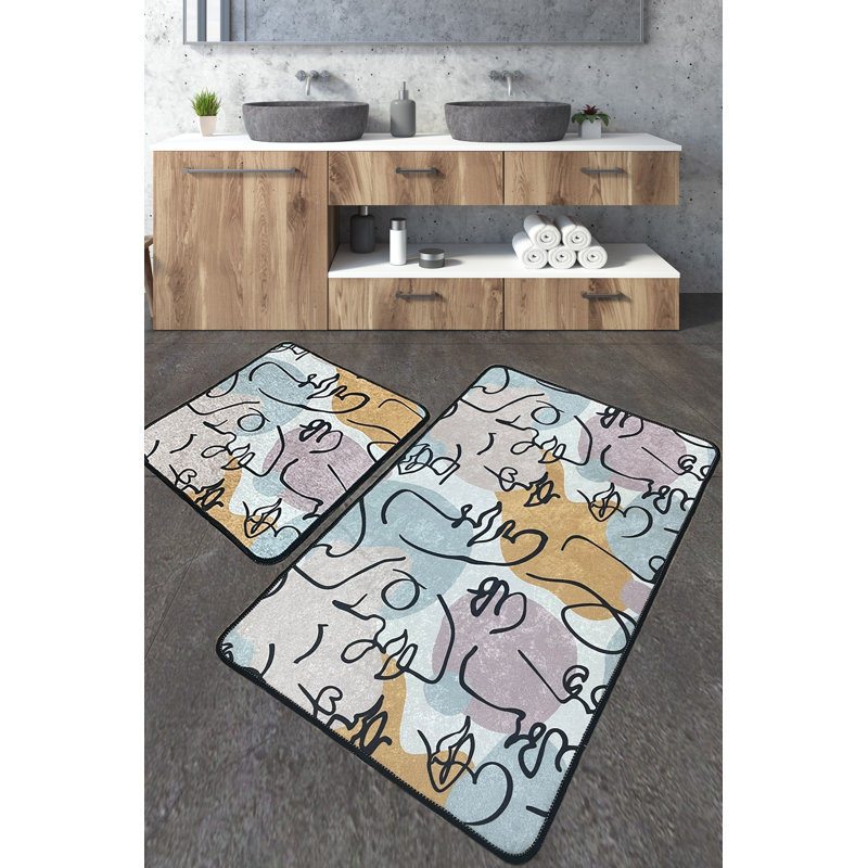 Ensemble de luxueux tapis de bain (2 pièces) | Polyester antidérapant de 23,6 po x 39,4 po et de 19,7 po x 23,6 po | 700 g / m², hauteur des poils de 0,4 po, impression numérique | Facile d'entretien, lavable à la machine, parfait pour le confort et 