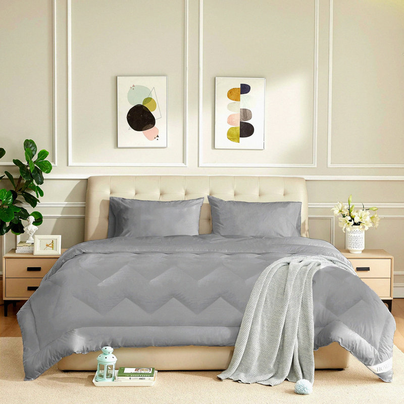 Dark Gray Cotton Down Alternative Duvet Insert - Lightweight & Fluffy Comforter - All Season Quilted with Breathable Softness & 4 Corner Tabs