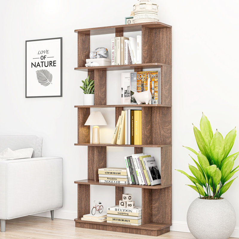 31.5" L x 64.56" H Free combination bookshelf Modern 5-Tier Open Storage Bookcase, Dark Brown