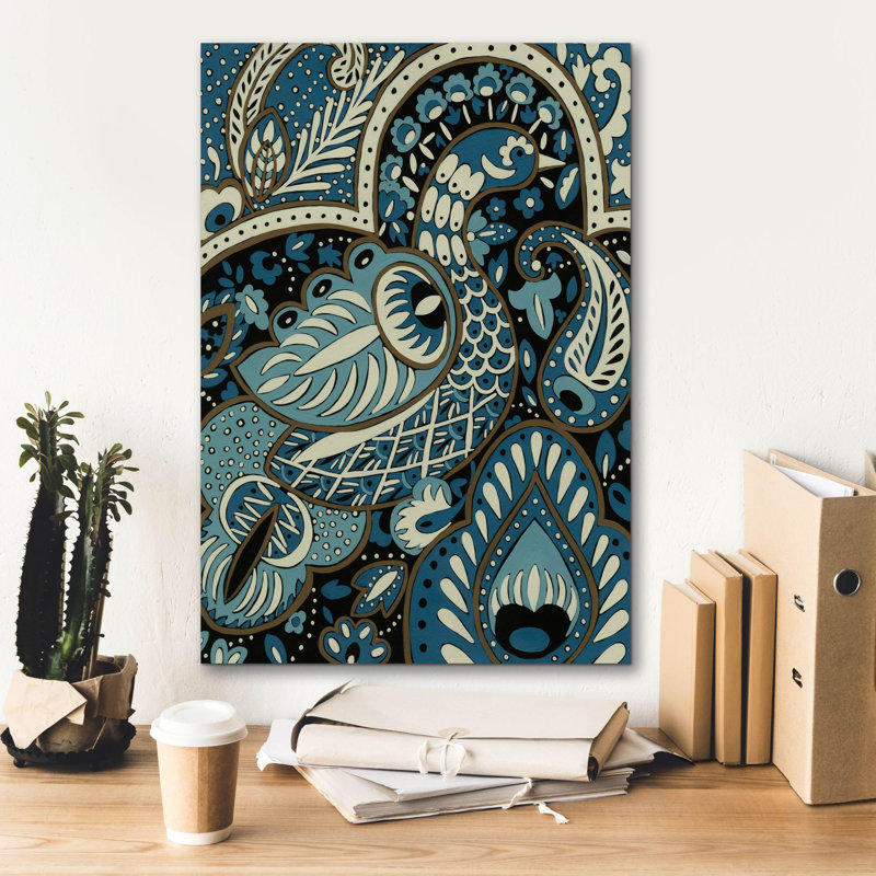 «Epigo Graffiti» Indigo Peacock 1 »par Chariklia Zarris, art mural sur toile, 18 po x 26 po, H 26 po x l 18 po