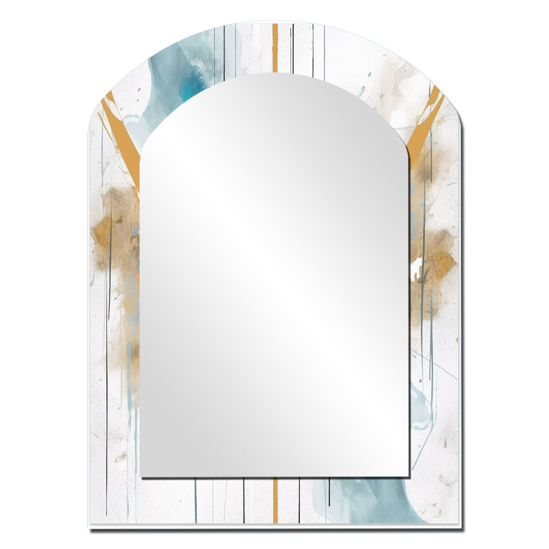 Élégance bleu sarcelle et or - miroir décoratif minimaliste en arc, 34 po x 25 po