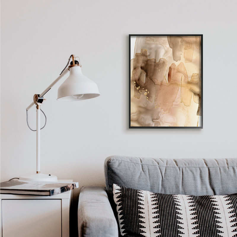 Couches d'abstraction de peinture aquarelle brune, H 30 po x l 24 po, Giclée encadrée noir minuit