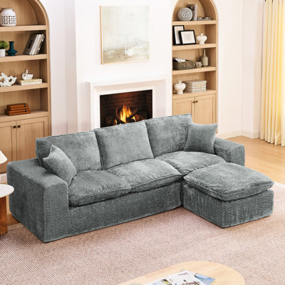Canapé modulaire Boucle de 107 po avec méridienne réversible, canapé confortable en nuage pour le salon, revêtement doux et élégant, éponge à haute élasticité, coussins de méridienne modernes à structure flexible,