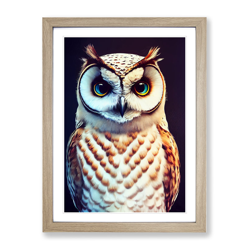 Owl Portrait No.2 - Framed Print, 34cm H x 25cm W x 2cm D, Oak Framed