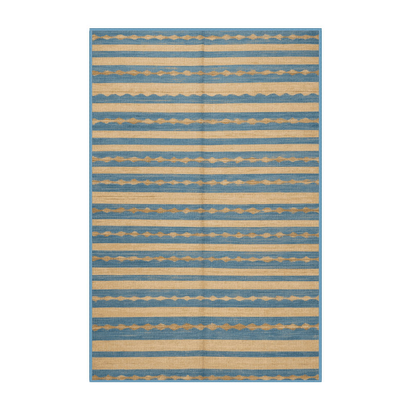Washable Sky Blue Cream Striped Area Rug, Runner 2' x 5'