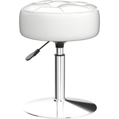 Adjustable Vanity Stool, 360 Swivel Chair For Makeup Room, White Faux Leather Stool For Bathroom & Living Room