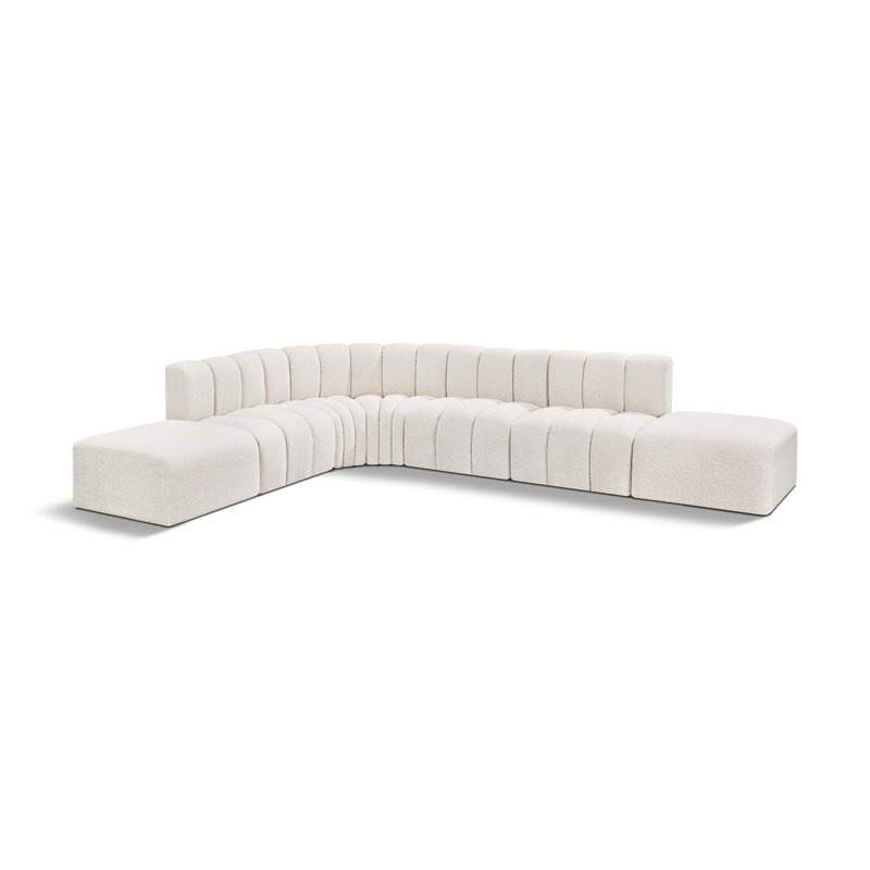 Hrefna Upholstered Curved Sectional with Ottoman Reversible, Cream Boucle Fabric