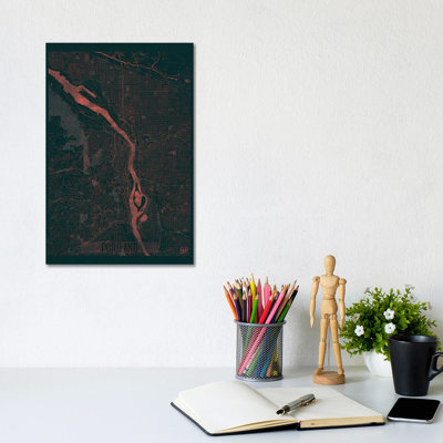 Portland Infrared Urban Blueprint Map by Hubert Roguski - Wrapped Canvas Painting