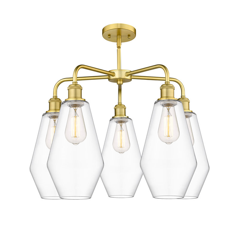 Lustre géométrique à intensité variable en acier à 5 lumières Amylea, Clair, Or satiné, H 20 po x l 25 po x P 25 po