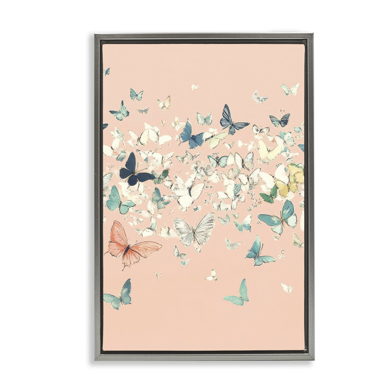 «Blush Butterflies» sur cadre flottant rose, design par Petal Prints Design, H 25 po x l 17 po, Cadre flottant gris lustré