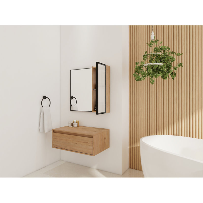 Coiffeuse de 30 po avec miroir, armoire à miroir murale avec porte en acrylique, miroir et armoire à cadre en aluminium noir