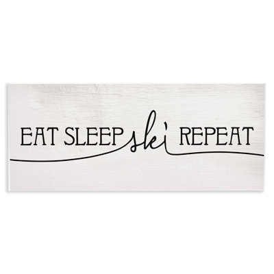 Eat Sleep Ski Repeat Phrase Rustic Winter Sports XXL Stretched Canvas Wall Art By Daphne Polselli