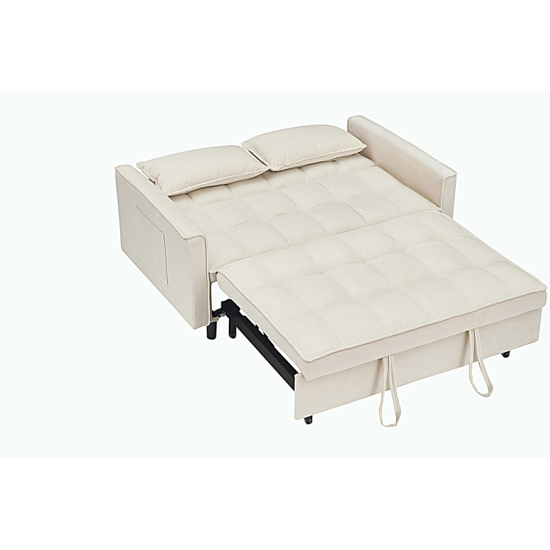 Canapé moderne en velours, canapé-lit coulissant, canapé-lit décontracté avec dossier, canapé-lit convertible 3 en 1, Beige