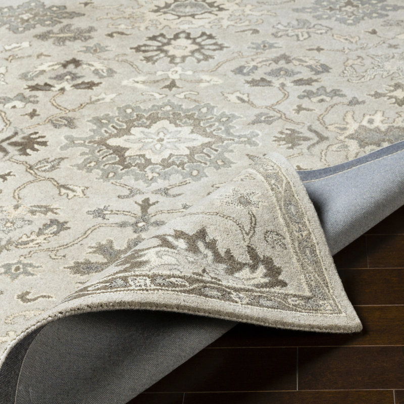 Tapis beige / gris en laine touffeté à la main Minonk, Rond 8 pi