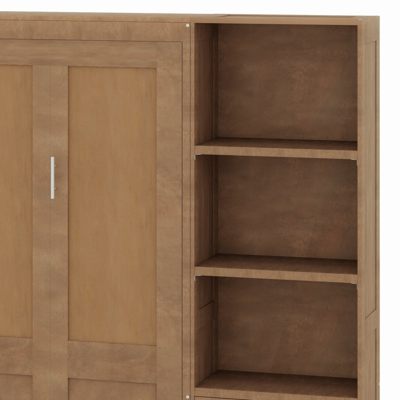 Lit escamotable en bois avec tablettes et armoires de rangement