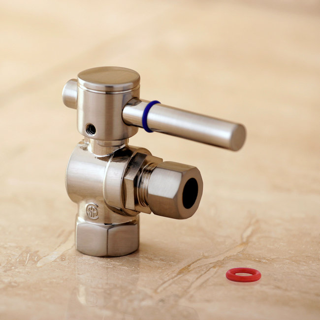 Kingston Brass Concord 3/8-Inch FIP x 3/8-Inch OD Comp Quarter-Turn Angle Stop Valve, Brushed Nickel