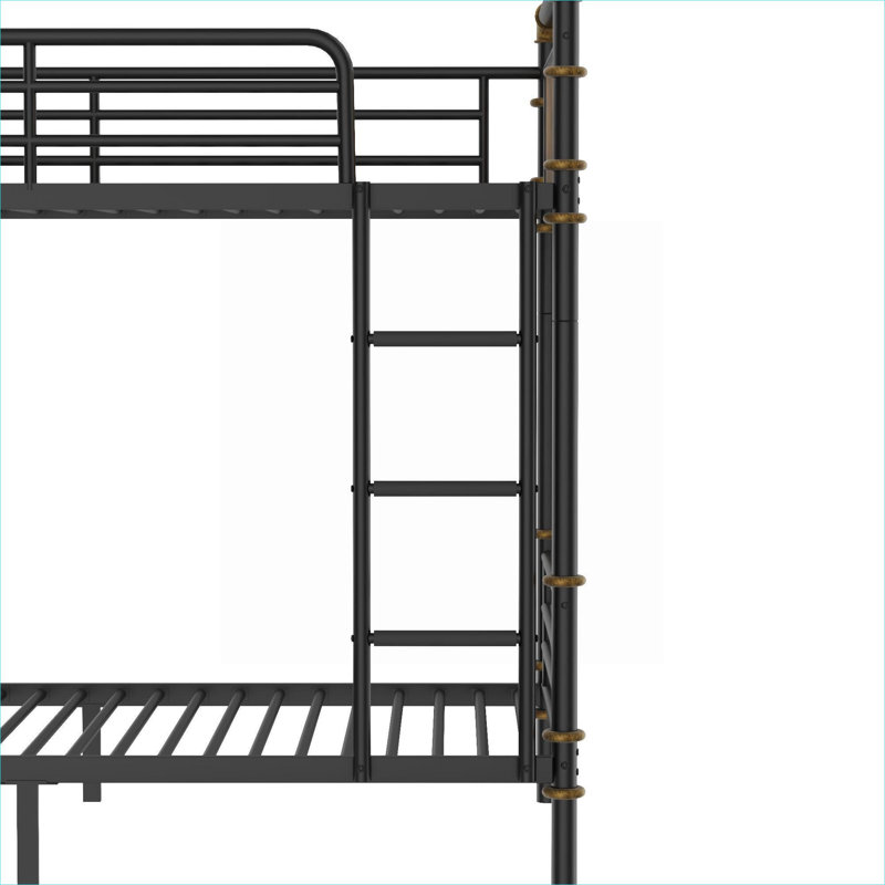 Structure de lit superposé détachable peu encombrant à 4 places, noir classique en métal robuste, convertible en 3 lits simples séparés pour les chambres d'enfants
