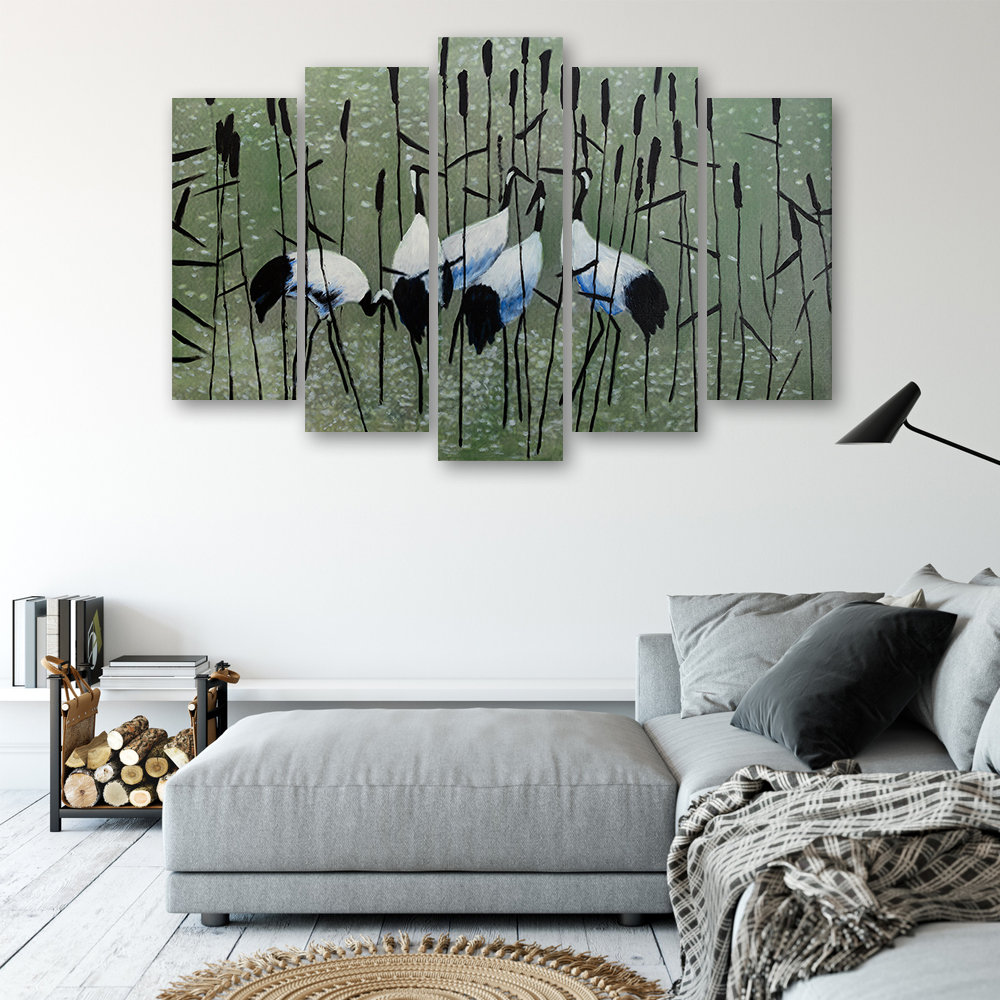 Leinwandbild Cranes Birds Water Nature