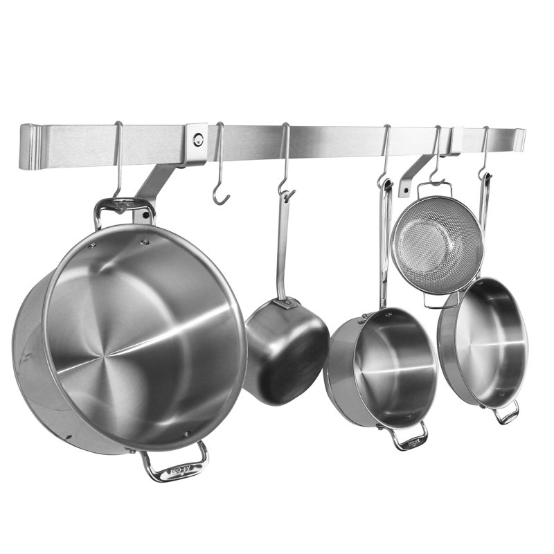 Handcrafted Rolled End Bar, 4" Wall Brackets, 4.75" H x 48" W x 6.25", Stainless Steel