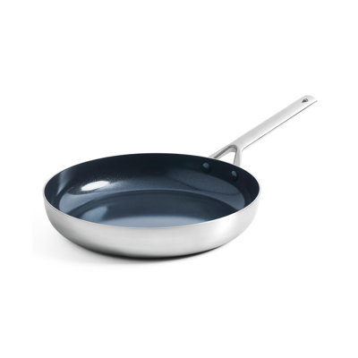Blue Diamond Cookware Tri-Ply Stainless Steel Ceramic Nonstick, 9.5" Frying Pan Skillet, PFAS-Free, Multi Clad, Induction, Dishwasher Safe, Oven Safe, Silver