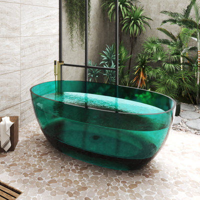 Marfa 59'' x 30'' Runway Semi Transparent Resin Freestanding Soaking Bathtub