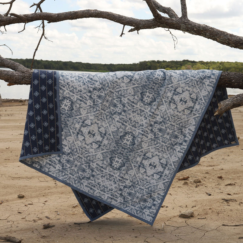 Skyler Blue Cotton Twin Reversible Quilt Set