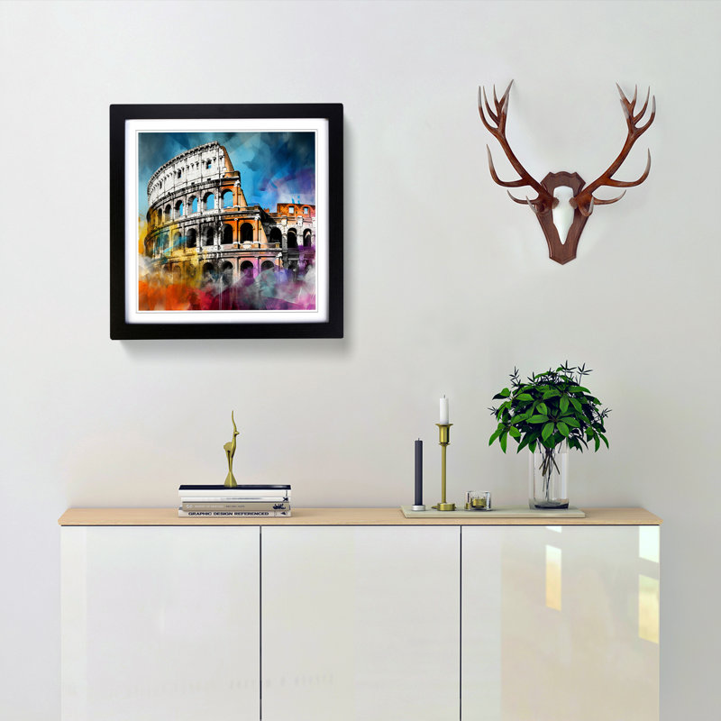 Colosseum Gestural Art - Single Picture Frame Print on Wood, Black