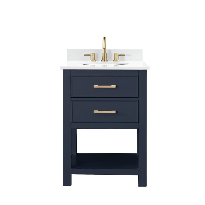 Brooks 25'' W Single Vanity, Carrera White Marble, Navy Blue