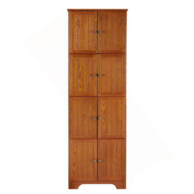 Armoire de rangement haute 72,4 "avec 8 portes et 4 tablettes, bibliothèque, salon, cuisine, salle à manger, armoire de rangement autoportante, chêne