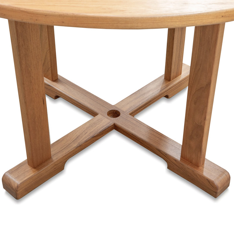 Bayside Round Teak Outdoor Dining Table With Umbrella Hole , 48'' in. W 48'' in. D