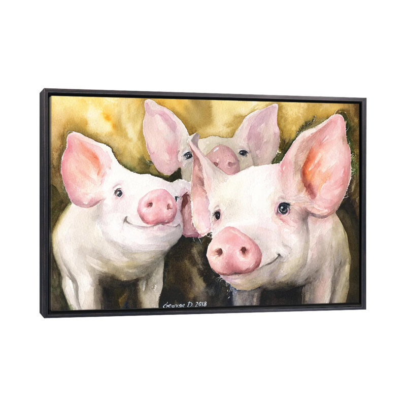 «Happy Friends» - reproduction d'art, H 26 po x l 40 po x 1,5 po, Cadre noir vieilli