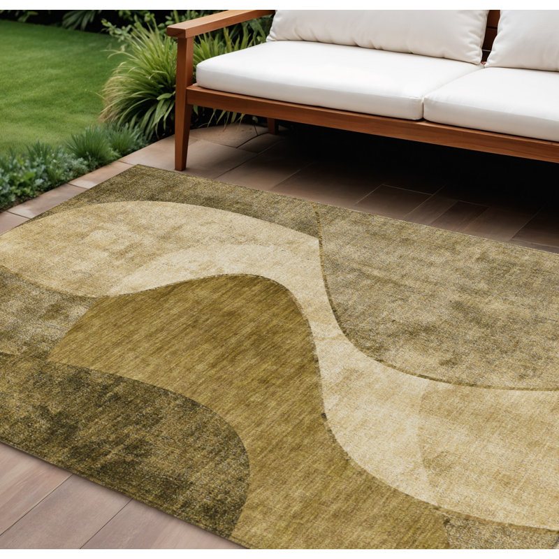 Tapis intérieur lavable abstrait beige et ivoire 9 pi x 12 pi brun