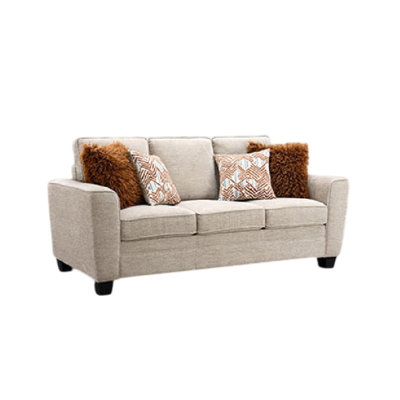 Eny Sofa with 4 Pillows, Taupe Brown Chenille, Black Legs, 84 Inch