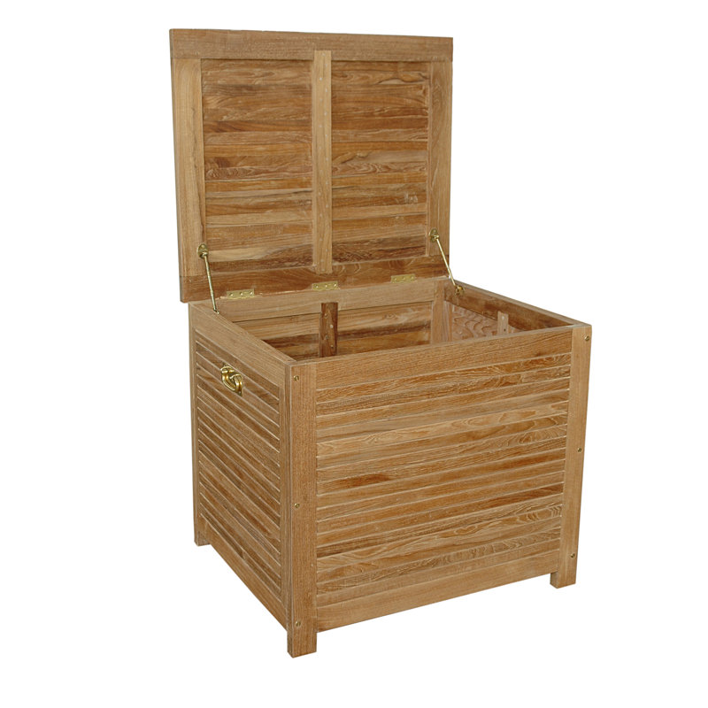 Small Teak Wood Deck Storage Box with Brass Handles