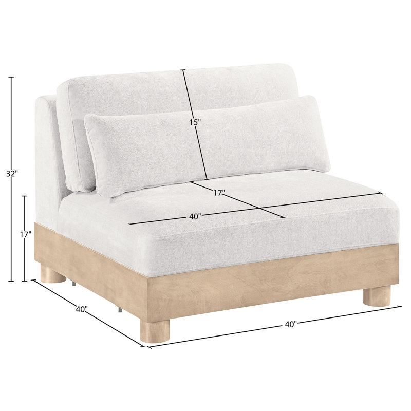 Fauteuil modulaire rembourré en tissu Turin Chenille, Tissu chenille crème, Naturel