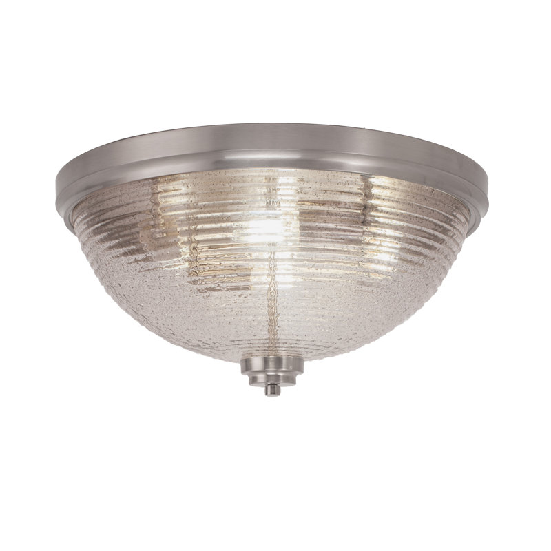 Plafonnier encastré, ampoules, illustré avec verre nervuré fumé, Nickel brossé, H 8,75 po x l 8,75 po x P 18 po