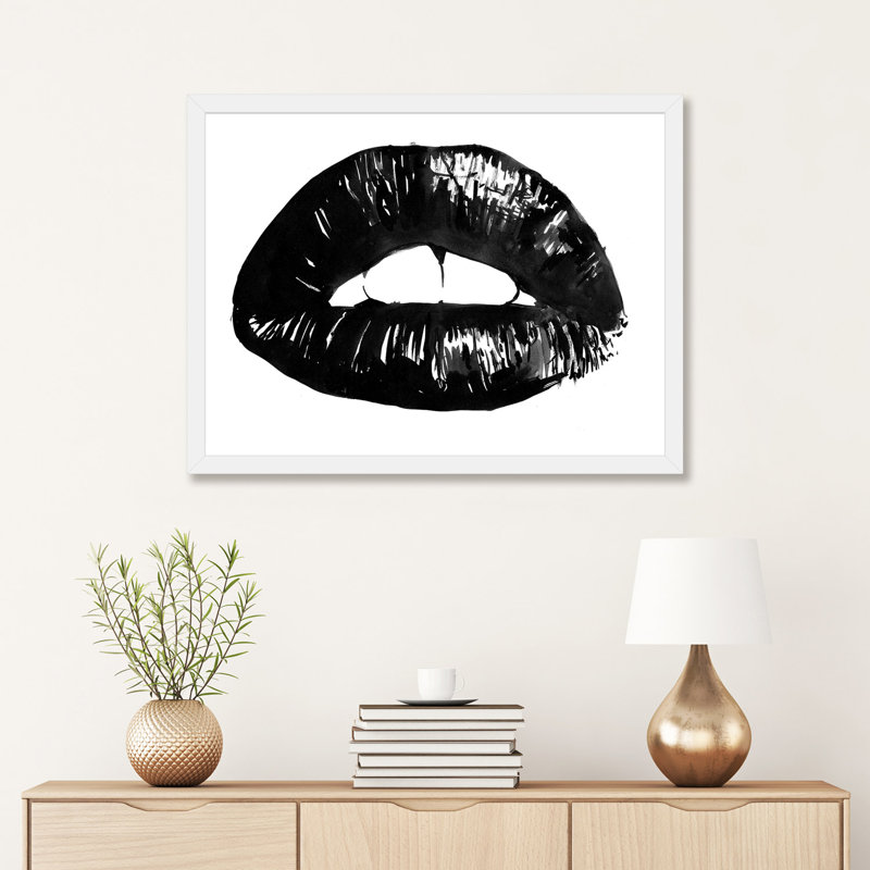 «Lips» par Péchane - impression d'art graphique, Blanc, Papier encadré blanc, H 24 po x l 32 po x P 1 po