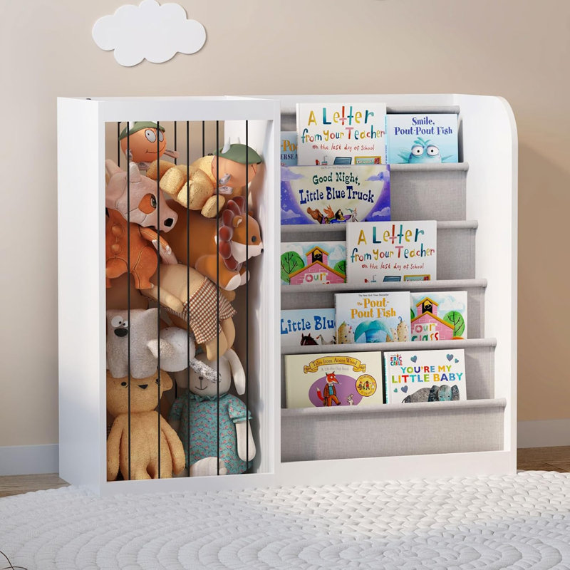 Wooden Kids Bookshelf Toy Storage Organizer With Bookcase, Kid's Bin