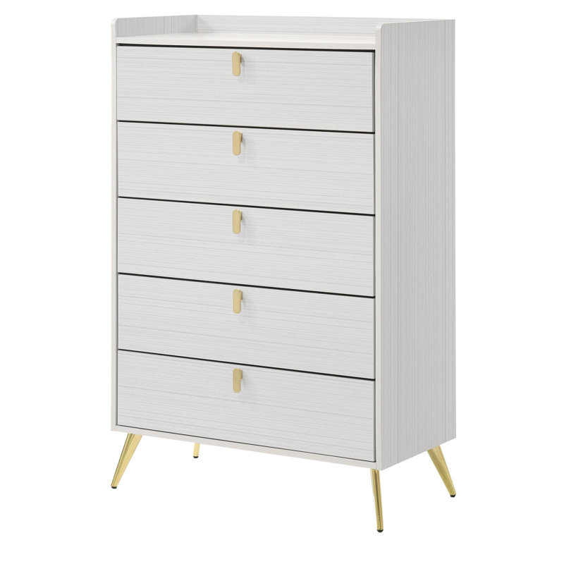 White 5-Drawer Chest with Pull Handles