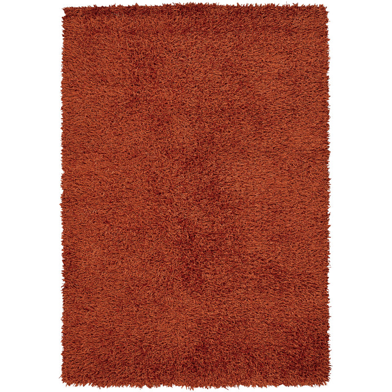 Tapis à poils longs en polyester tissé à la main à motif abstrait orange moderne Heston, Orange, Rectangulaire 9 pi x 13 pi