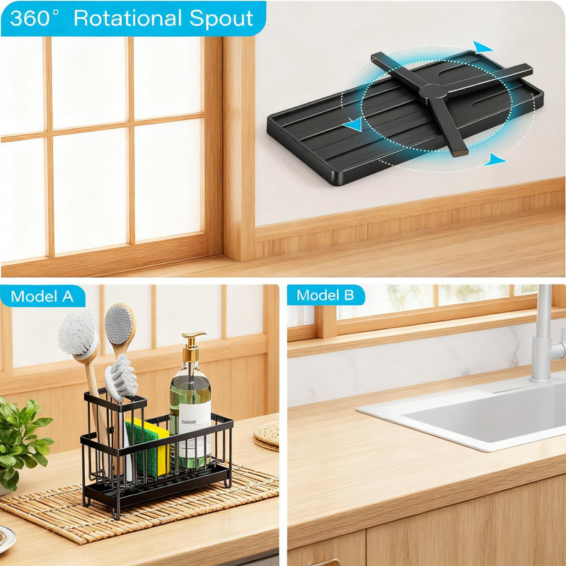 Organisateur de chariot d'évier de cuisine en acier inoxydable avec plateau de vidange automatique, barre à serviettes amovible et rangement pour éponge, distributeur de savon, brosses