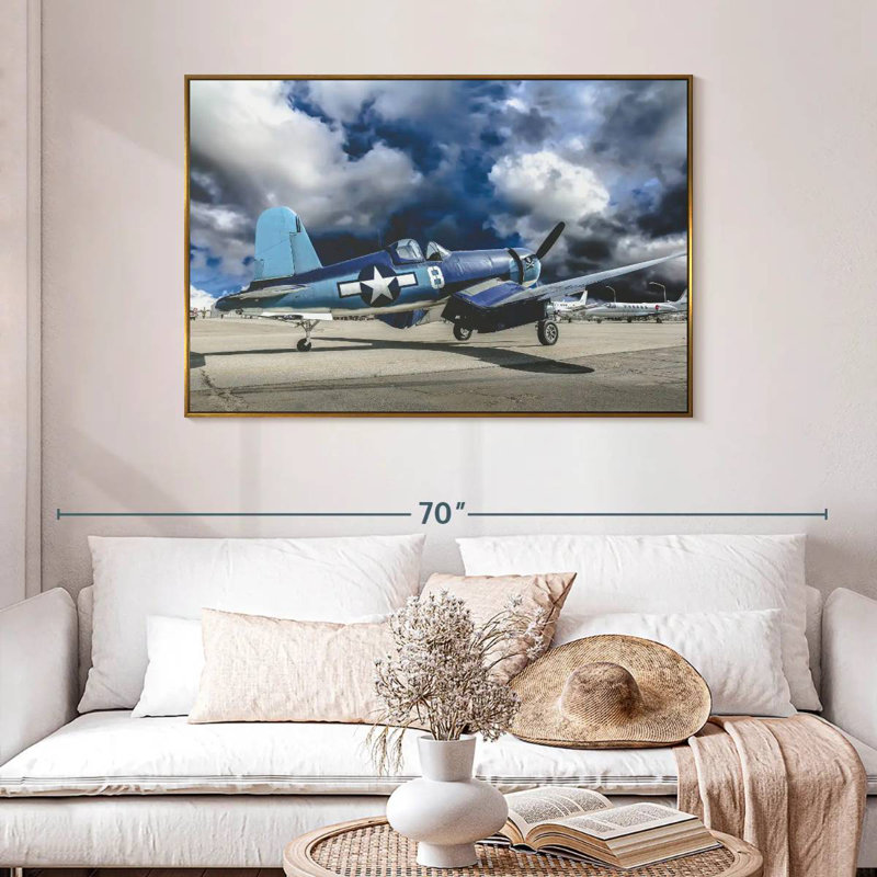 Avion de la Seconde Guerre mondiale, 46 po x 31 po, Cadre flottant doré