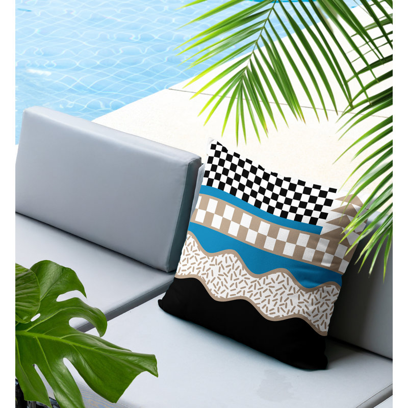Coussin carré intérieur / extérieur Trix Abstract, Carré 20 po, Turquoise