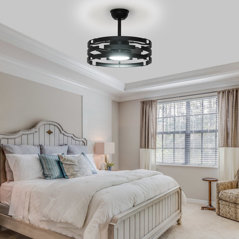 Ventilateur de plafond en cage 20 "avec lumières Alva, ferme Fandelier avec télécommande, Noir