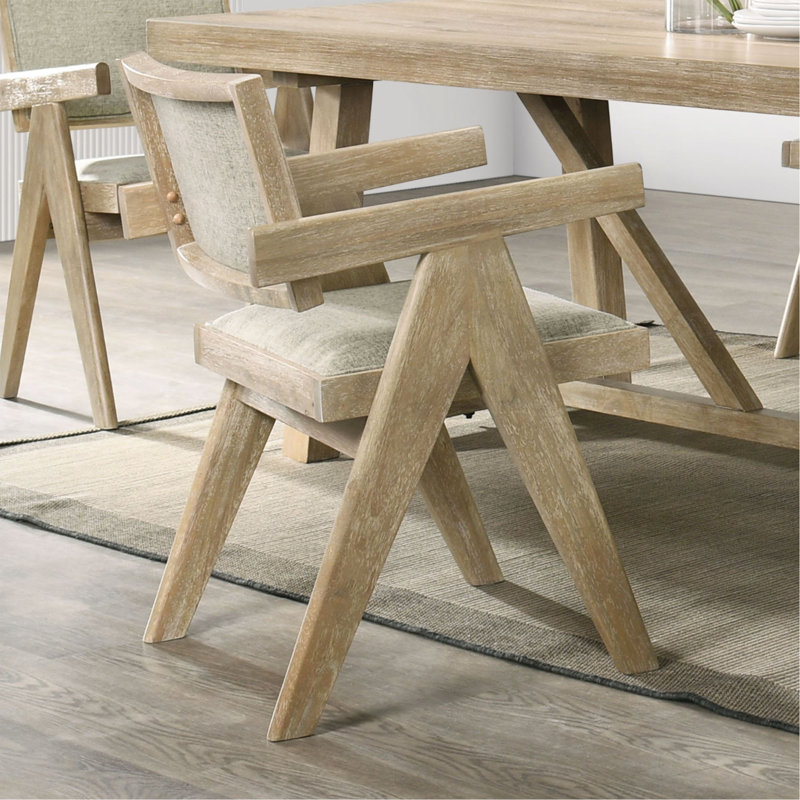 Ensemble de salle à manger contemporain en placage de chêne 7 pièces avec accoudoirs rembourrés en polyester 6 pièces 1 table