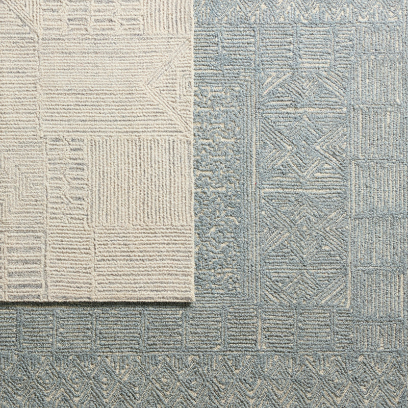 Geometric Area Rug in Blue/Cream, Rectangle 8' x 10'
