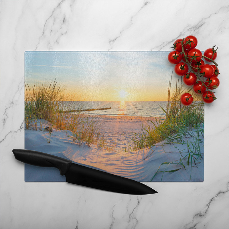 Sun at the Baltic Sea Beach Designer Glass Chopping Board, 40cm L x 28cm W