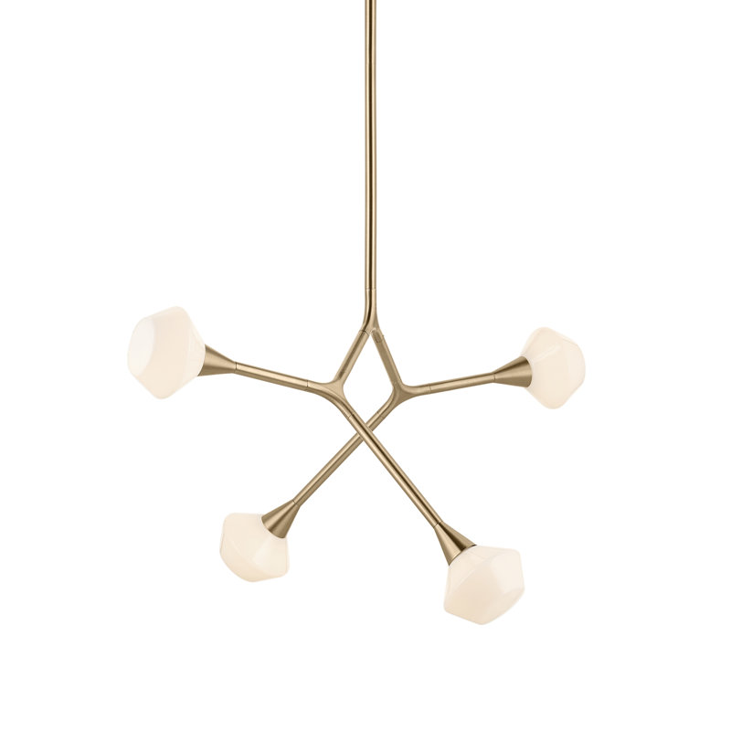 Lustre convertible moderne ajustable avec verre opale, H 19,75 po x l 5,25 po x P 39,5 po, Bronze, 4