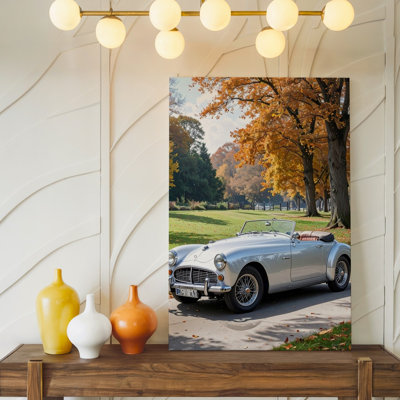 Art mural sur toile rétro convertible argent Jaguar Xk120 automne Roadster prêt à accrocher galerie décor moderne